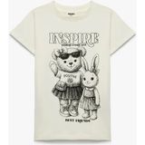 Koton Ayıcık ve Tavşancık Baskılı Ekru Kız Çocuk T-Shirt 6SKG10338AK - 5 - 6 Yaş