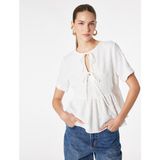 Koton Bağlamalı Fiyonk Detaylı Kısa Kollu Dokulu Peplum Bluz - Ekru - 36