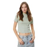 KOTON Balıkçı Yaka Crop Tişört Slim Fit Kısa Kollu Kaşkorse Pamuklu