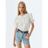 Koton Balon Kol Gömlek Bebe Yaka Puantiyeli Düğmeli Slim Fit - Siyah - 34