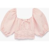 Koton Balon Kollu Kare Yaka Çizgili Crop Bluz - Pembe - 4 - 5 Yaş