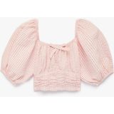 Koton Balon Kollu Kare Yaka Çizgili Crop Bluz - Pembe - 5 - 6 Yaş