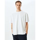 Koton Basic Bisiklet Yaka Pamuklu Tok Kumaş Kısa Kollu Oversize Tişört - Beyaz - XL