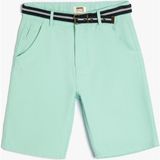 Koton Basic Chino Şort Kemer Detaylı Cepli Yeşil Erkek Çocuk Pamuklu Rahat Kesim - 9 - 10 Yaş