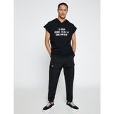 Koton Basic Kapşonlu Spor Oversize Tişört Slogan Baskılı Kolsuz - M - Siyah