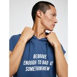 Koton Basic Kapşonlu Spor Oversize Tişört Slogan Baskılı Kolsuz - Orta İndigo