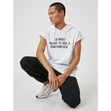Koton Basic Kapşonlu Spor Oversize Tişört Slogan Baskılı Kolsuz - XL - Beyaz