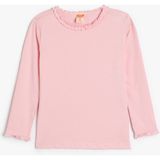 Koton Basic Pamuklu Uzun Kollu Fırfır Detaylı Bisiklet Yaka Kız Çocuk T-Shirt - Pembe - 4 - 5 Yaş