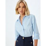 Koton Basic Poplin Gömlek Uzun Kollu Pamuklu Regular Fit - Mavi - 38