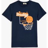 Koton Basketbol Baskılı Kısa Kollu Pamuklu T-Shirt Erkek Çocuk Regular Fit Lacivert - 7 - 8 Yaş