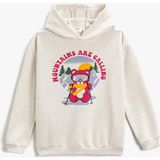 Koton Baskılı Kapüşonlu Sweatshirt Ekru Renk Kız Çocuk İçin Uzun Kollu Grafik Desenli - 5 - 6 Yaş