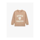 Koton Baskılı Pamuklu Bisiklet Yaka Kahverengi Kız Çocuk Sweatshirt 6WMG10123AK