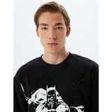 Koton Batman T-Shirt Lisanslı Oversize Bisiklet Yaka Kısa Kollu Pamuk Karışımlı - Siyah