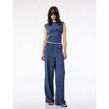 Koton Beli Bağcıklı Bürümcük Geniş Paça Pantolon - Mavi - Regular - XL