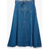 Koton Beli Bağcıklı Kloş Kesim Rahat Kalıp Volanlı Uzun Denim Etek - Lacivert - 38