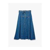 Koton Beli Bağcıklı Kloş Kesim Rahat Kalıp Volanlı Uzun Denim Etek