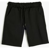 Koton Beli Bağlamalı Cep Detaylı Regular Fit Şort Erkek Çocuk Desensiz Yazlık - 7 - 8 Yaş - Siyah