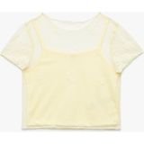 Koton Bisiklet Yaka Dantel Detaylı Askılı Astarlı Kısa Kollu Crop Tişört - Sarı - 6 - 7 Yaş