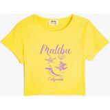 Koton Bisiklet Yaka Kısa Kollu Baskılı Pamuklu Crop Tişört - Sarı - 7 - 8 Yaş