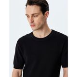 Koton Bisiklet Yaka Regular Fit Viskon Karışımlı Kısa Kollu Triko Tişört - XL - Siyah