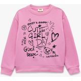 Koton Bisiklet Yaka Şardonlu Baskılı Pembe Kız Çocuk Sweatshirt 6WKG10108AK - Açık Pembe - 5 - 6 Yaş