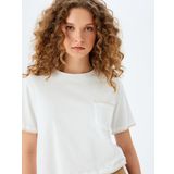 Koton Bisiklet Yaka T-Shirt, S, 5SAL10238IK, Ekru, Kadın
