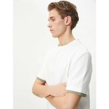Koton Bisiklet Yaka Tişört Kumaş Detaylı Kısa Kollu Pamuklu - Koton - 4SAM10271HK - Ekru - Xl - Sarı