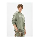 Koton Bisiklet Yaka Uzun Kollu Slogan Baskılı Sweatshirt, Erkek, Yeşil, L
