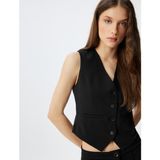 Koton Blazer Ceket Düğmeli V Yaka Slim Fit Krep Scuba Kumaş - Siyah