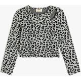 Koton Bluz Leopar Desenli Uzun Kollu Pencere Detaylı Bisiklet Yaka - Gri - 4 - 5 Yaş
