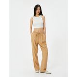 Koton Bol Paça Pantolon Viskoz Kumaş Beli Bağlamalı Cepli - Kahve - 36