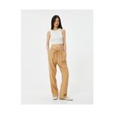 Koton Bol Paça Pantolon Viskoz Kumaş Beli Bağlamalı Cepli - Kahve - 38