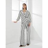 Koton Bol Paça Pantolon Yüksek Bel Rahat Kesim Dokulu Siyah Çizgili 4sak40003uk 4SAK40003UK9S9 Siyah