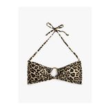 Koton Boyundan Bağlamalı Halka Detaylı Leopar Desenli Bandeau Bikini Üstü