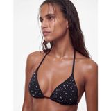 Koton Boyundan Bağlamalı Ipli Üçgen Taşlı Bikini Üstü - 34 - Siyah