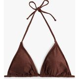 Koton Boyundan Bağlamalı Parıltılı Üçgen Bikini Üstü - 40 - Kahve