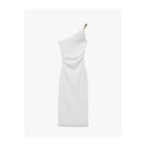 Koton Bürümcük Kumaş Asimetrik Yaka Aksesuarlı Tek Omuz Bodycon Elbise