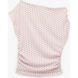 Koton Bürümcük Kumaş Asimetrik Yaka Kısa Kollu Drapeli Slim Fit Puantiyeli Bluz - Pembe - XL