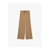Koton Bürümcük Kumaş Dokulu Beli Bağcıklı Bol Paça Pantolon