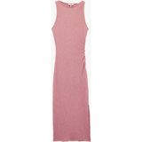 Koton Bürümcük Kumaş Dokulu Bisiklet Yaka Yırtmaçlı Kolsuz Midi Bodycon Elbise - XS - Pembe