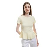 Koton Bürümcük Kumaş Dokulu Kısa Kollu Bisiklet Yaka Peplum Tişört