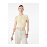 Koton Bürümcük Kumaş Dokulu Slim Fit Kısa Kollu Pencere Detaylı Drapeli Bel Vurgulu Crop Bluz
