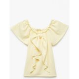 Koton Bürümcük Kumaş Fiyonklu Omzu Açık Fırfırlı Kısa Kollu Bluz - Sarı - 4 - 5 Yaş