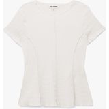 Koton Bürümcük Kumaş Hafif Peplum Kesim Nervürlü Bisiklet Yaka Kısa Kollu Bluz - Ekru - XL