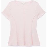 Koton Bürümcük Kumaş Hafif Peplum Kesim Nervürlü Bisiklet Yaka Kısa Kollu Bluz - Pembe - XS