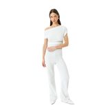 Koton Bürümcük Kumaş Kolsuz Dokulu Asimetrik Yaka Crop Üst