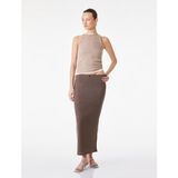 Koton Bürümcük Kumaş Slim Fit Fiyonk Detaylı Midi Etek - Kahve - XS