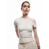 Koton Bürümcük Kumaş Slim Fit Kısa Kollu Asimetrik Yaka Bluz