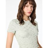 Koton Bürümcük Kumaş Slim Fit Kısa Kollu Kayık Yaka Crop Tişört - Yeşil