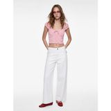 Koton Bürümcük V Yaka Kısa Kollu Slim Fit Bluz - Pembe